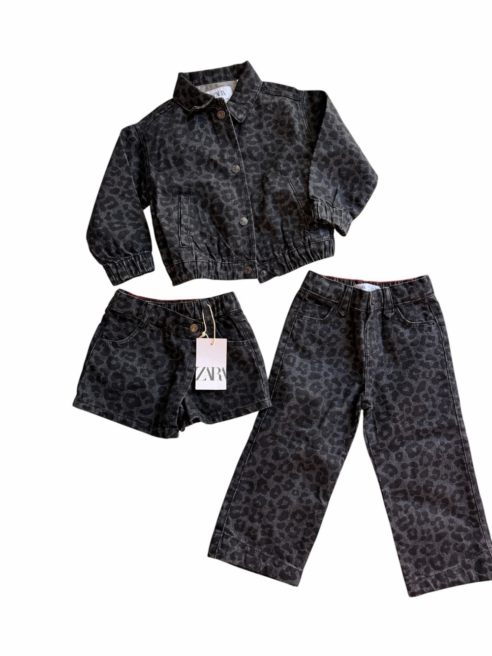 Zara Black Leopard Print 3-Piece Jacket, Shorts & Pants Set